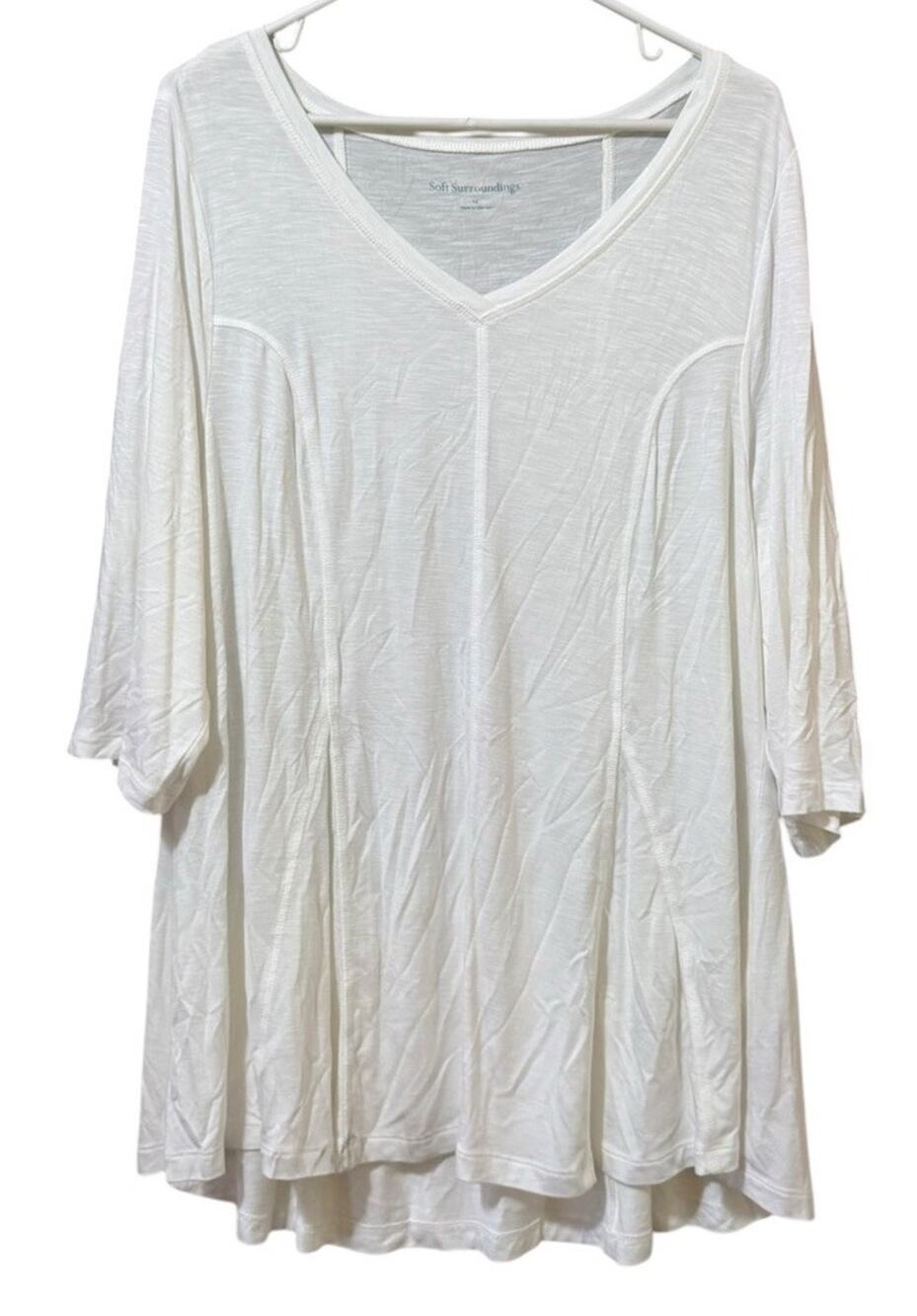 Soft Surroundings Tunic Top Long Sleeve V Neck Women Sz 1X White Stretch Casual